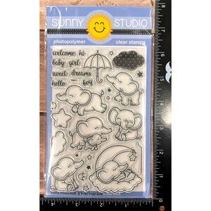 Sunny Studio Baby Elephant Clear Stamp & Die Set With Moon Stars Clouds
